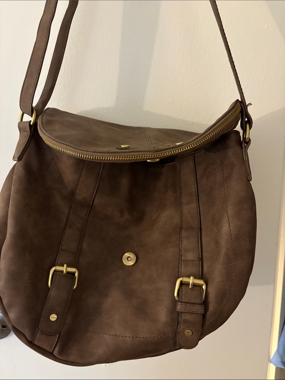 Everyday Brown Leather-Style Crossbody Bag with Adjustable Strap